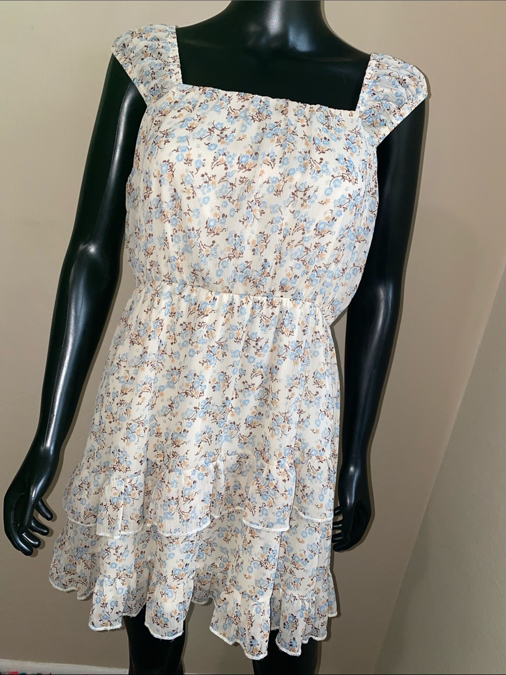 Altar'd State Cream and Light Blue Floral Dress